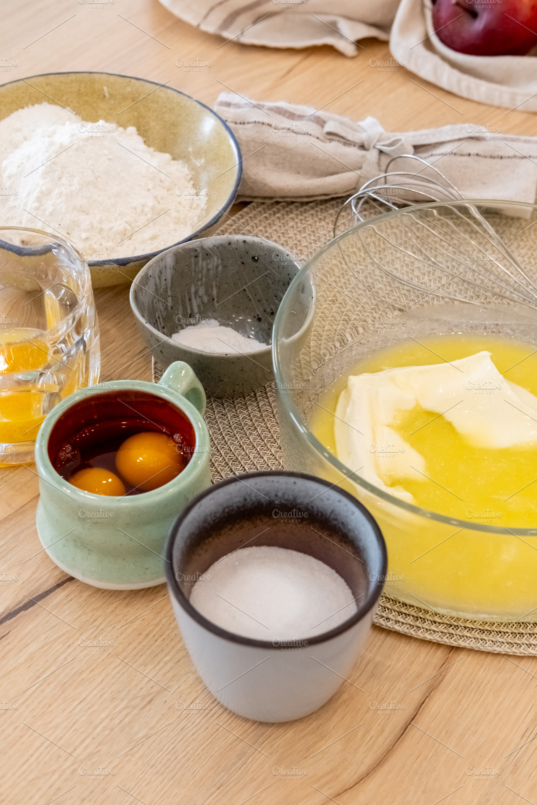 Pastry preparation culinary background set dough, a Food & Drink Photo by Photo Drive Studio