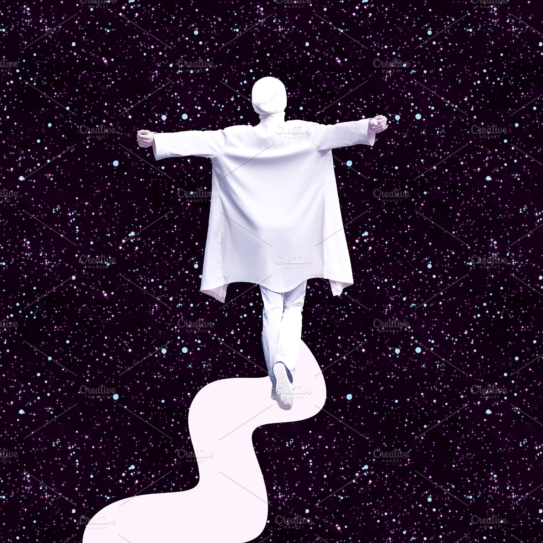 Contemporary minimal collage art. White Angel Person in a cosmic, a Person Photo by Jenya Porechenskaya
