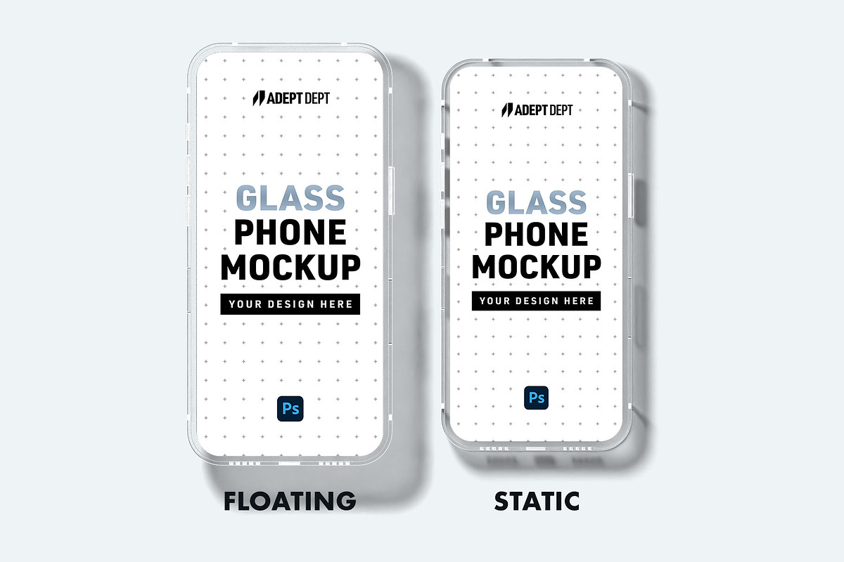 Glass Phone Mockup Set for Photoshop, a Device Mockup by AdeptDept (Photo 3 of 9)
