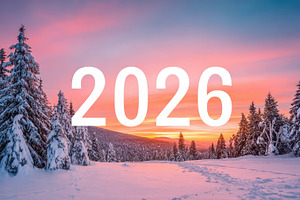 Winter landscape with sunset and year 2026, a Holiday Photo by AlyaAnd