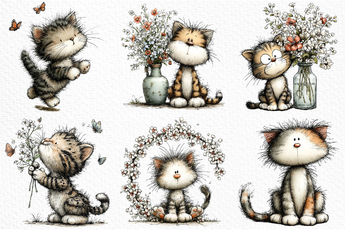 Whimsical Spring Cat Clipart, an Illustration by Craft Nest (Photo 4 of 12)