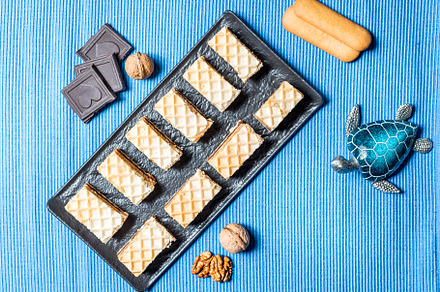 Caramel and chocolate waffer desser, a Background Photo by wr7 Media