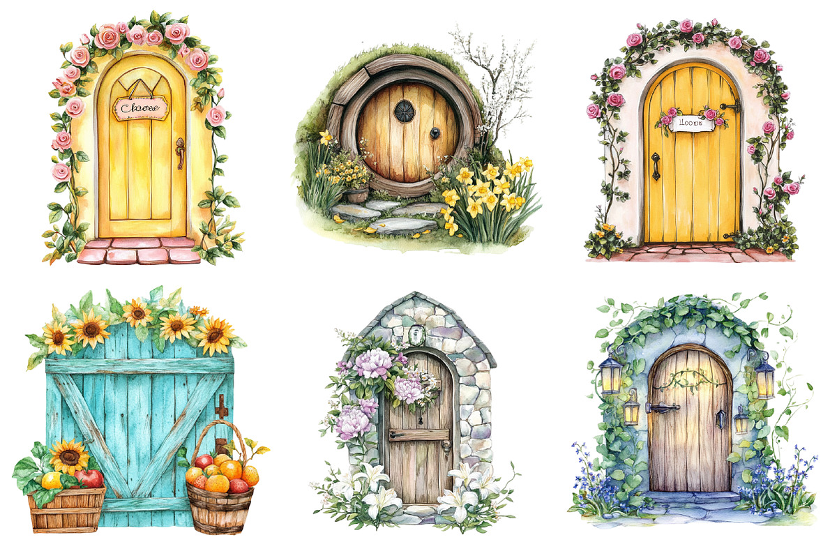 Springtime Doors Clipart, an Illustration by SinaCreation