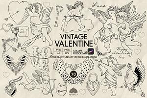 Vintage Valentine line art, a Decorative Illustration by Skliarova