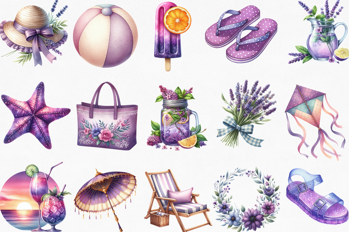 Watercolor Purple Summer Clipart, an Illustration by Designking (Photo 3 of 4)