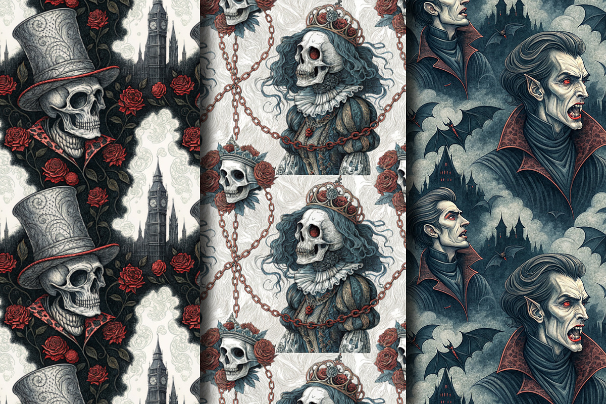 Seamless Pattern Set Gothic Classics, a Pattern Graphic by Designs by Helen Trupak (Photo 2 of 8)
