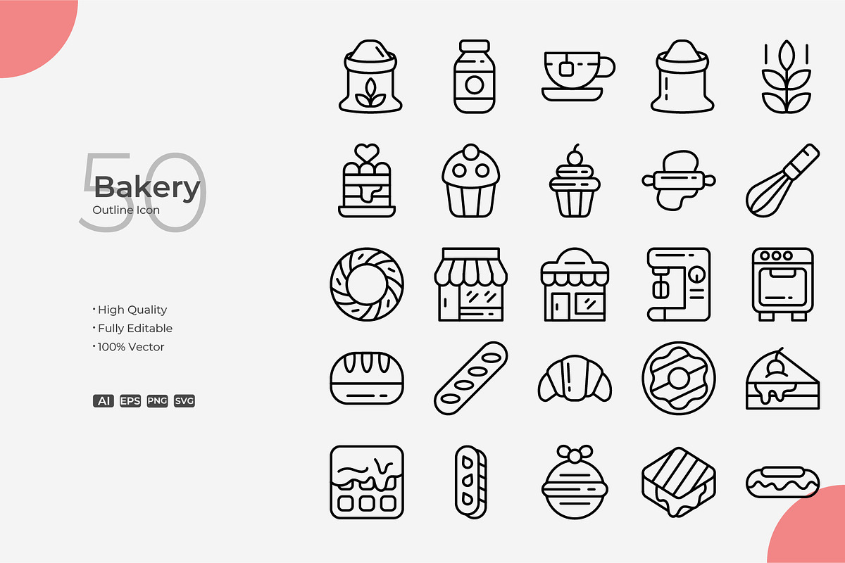 Bakery Outline Icons, an Outline Icon by Bloodline