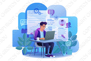 Man Laptop Resume CV Job Search, a Person Illustration by Christos Georghiou