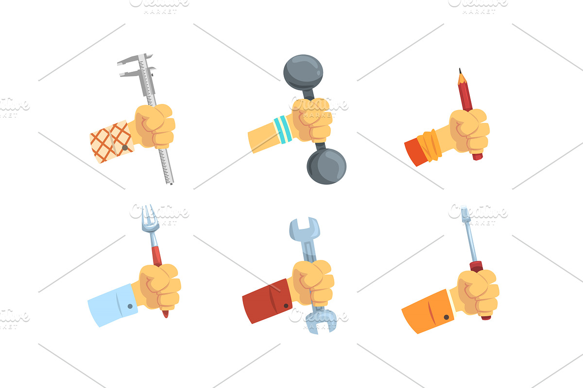 Hands Holding Tools Set, Male Hand, an Object Illustration by TopVectors