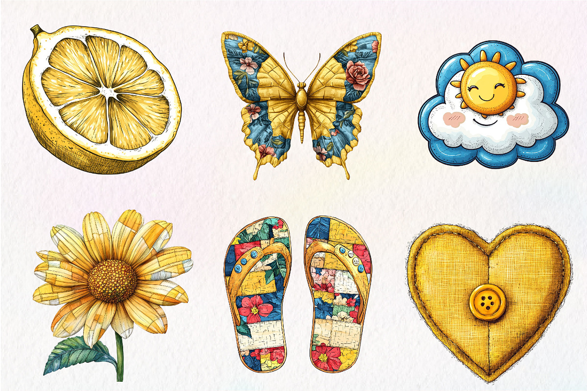 Yellow Patchwork Summer Clipart, an Illustration by CreationArt (Photo 2 of 8)