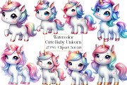 Watercolor Cute Baby Unicorn Clipart, an Illustration by CraftArtStudio (Thumbnail 1 of 4)