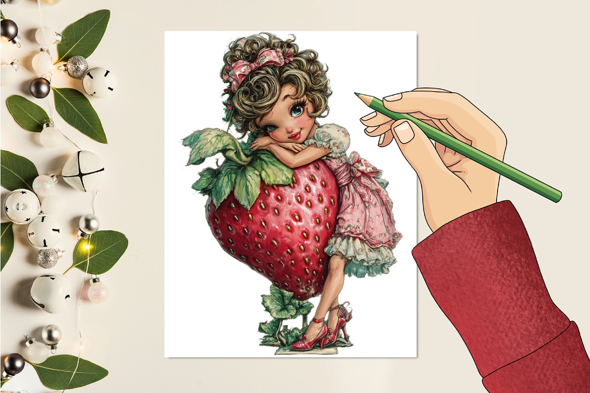 Whimsical Strawberry Girl Clipart, a Seasonal Illustration by CitraGraphics (Photo 5 of 6)