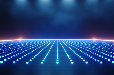 Blue glowing lights form lines conve, a Background Photo by Pixeness