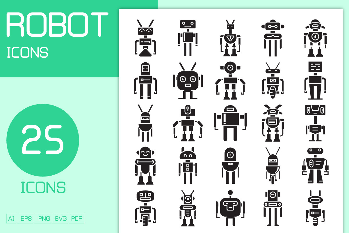 Cartoon Robot Avatars Characters Set, a Solid Icon by Designfour ...
