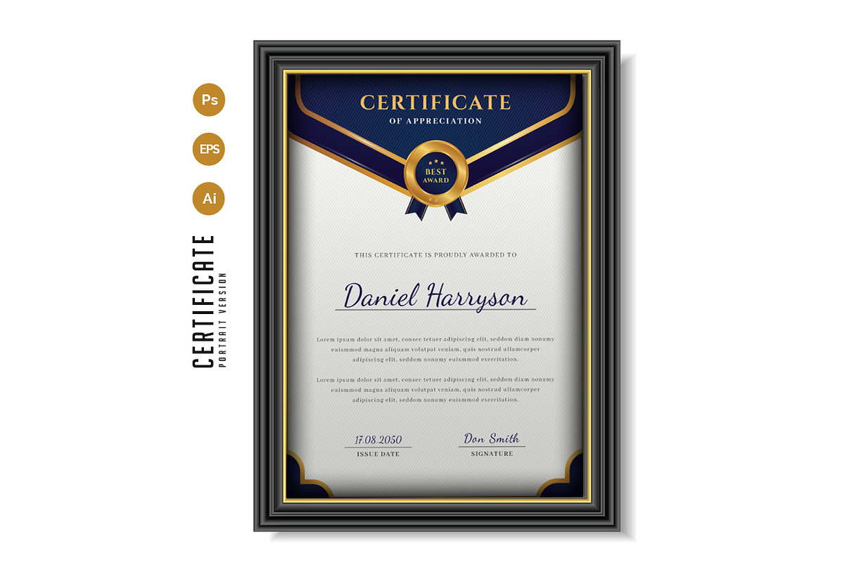 460. Modern Certificate Template, a Stationery Template by CreativeRezwan (Photo 3 of 3)