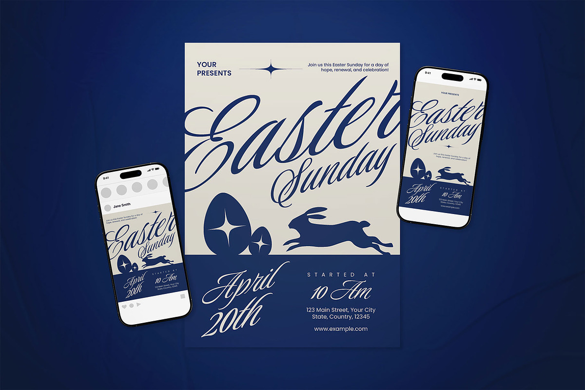 Blue Vintage Easter Sunday Flyer, a Flyer Template by The Good Store (Photo 1 of 2)