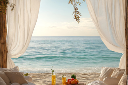 Luxurious Beach Cabana with Ocean View at Sunset