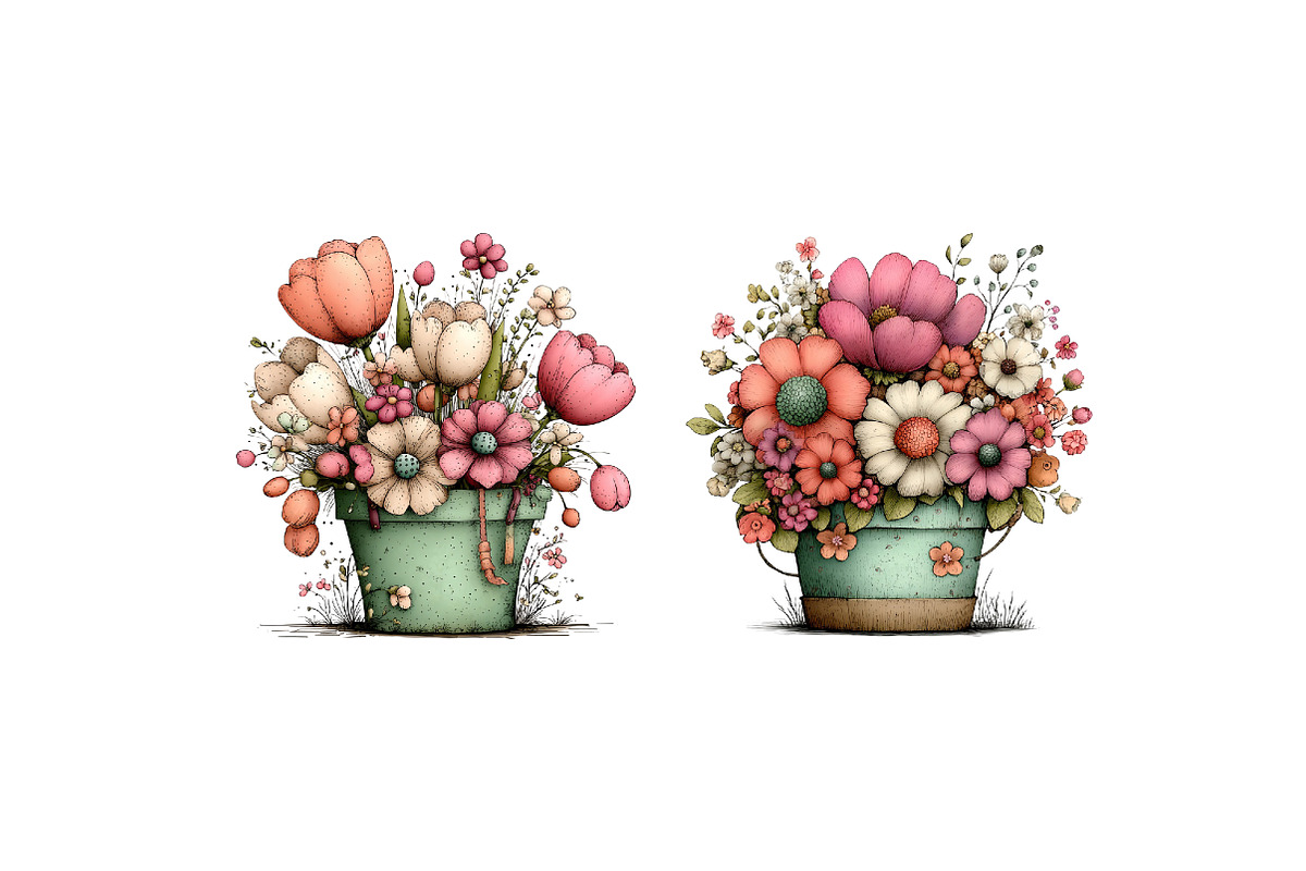Whimsical Spring Flowes Busket Clipa, an Illustration by Dream Creation (Photo 5 of 5)