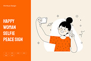 Happy Woman Selfie Peace Sign, a Person Illustration by Partikusi Design (Thumbnail 1 of 3)