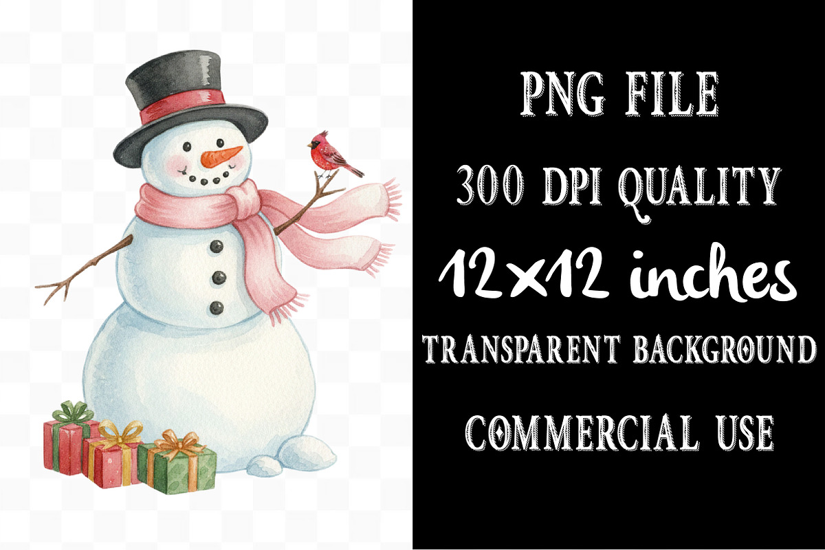 Watercolor Christmas Snowman Clipart, an Illustration by Designking (Photo 4 of 5)