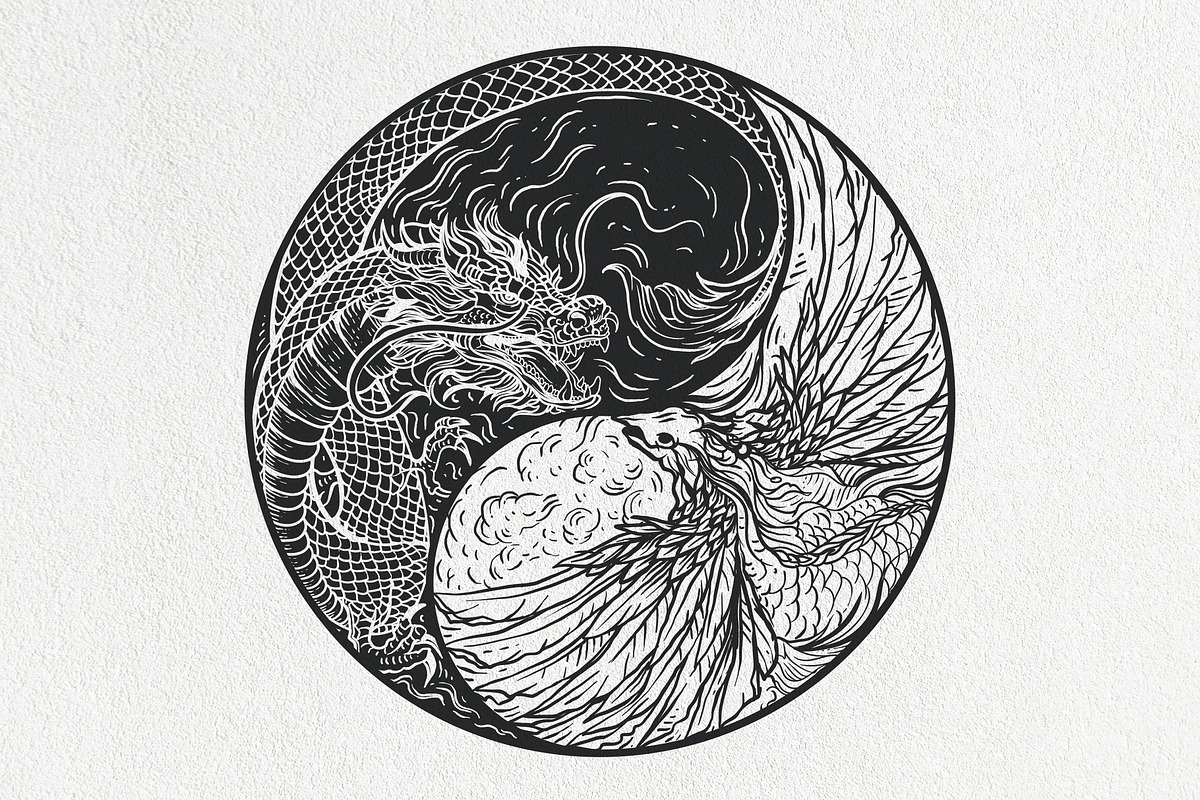 Phoenix Dragon YinYang Vector Logo, a Decorative Illustration by Suvham Roy (Photo 6 of 6)