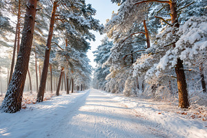 Serene winter pathway in a snow-covered forest, a Nature Photo by AlyaAnd