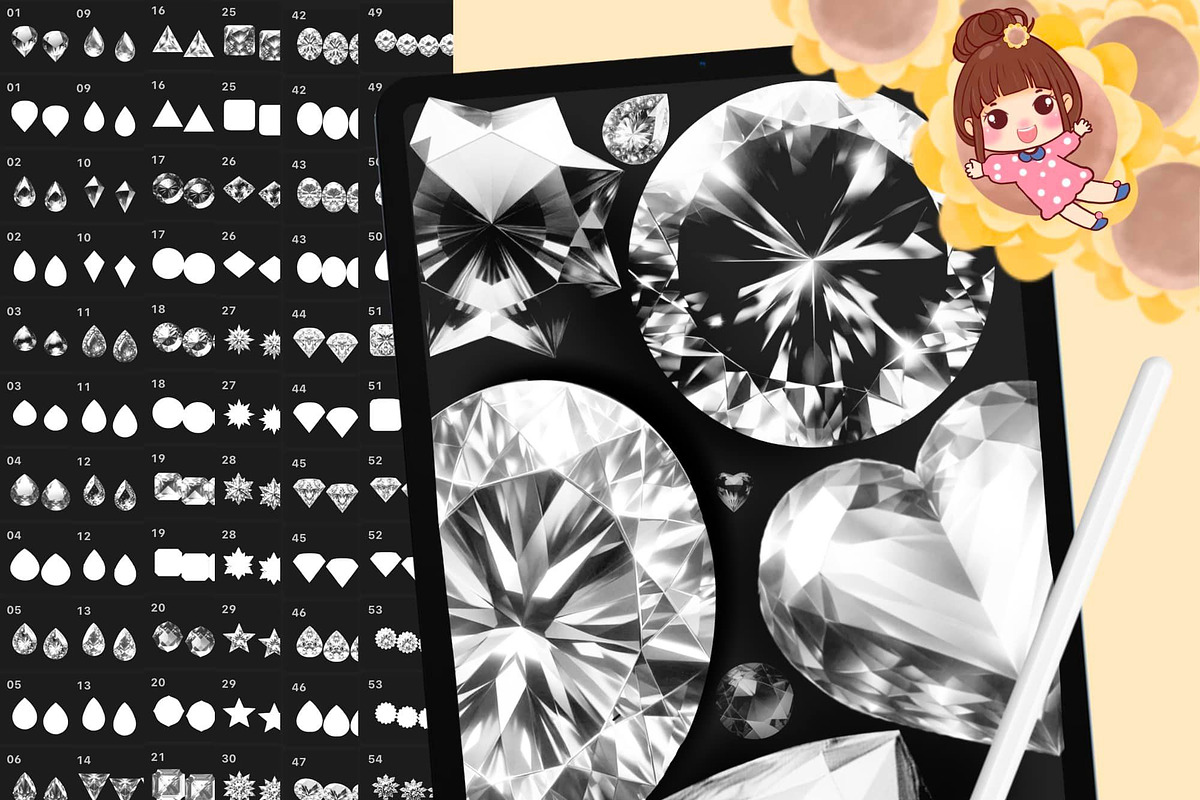 130 Procreate Diamonds Brushes, a Brush Add-On by DrawingStoryShop (Photo 1 of 6)
