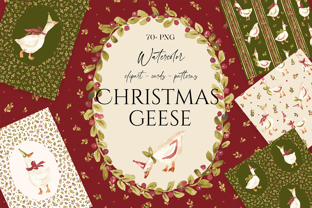 Christmas geese collection, an Animal Illustration by SirenaArt (Photo 1 of 15)