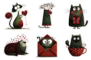 Whimsical Valentine Cat Clipart, an Illustration by Dream Creation (Thumbnail 4 of 7)