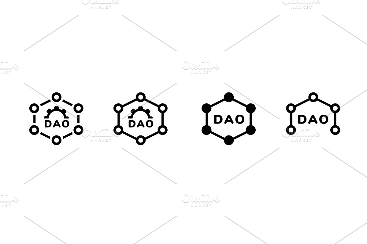 Four black line dao logos with, an Illustration by skripnikbb