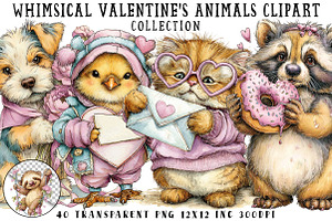 Whimsical Valentine Animals Clipart, an Illustration by OK Design