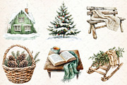 Winter Cozy Green Cottage Clipart, an Illustration by Libby Wishes (Thumbnail 6 of 9)