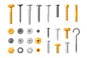 Gold and silver screw set isolated