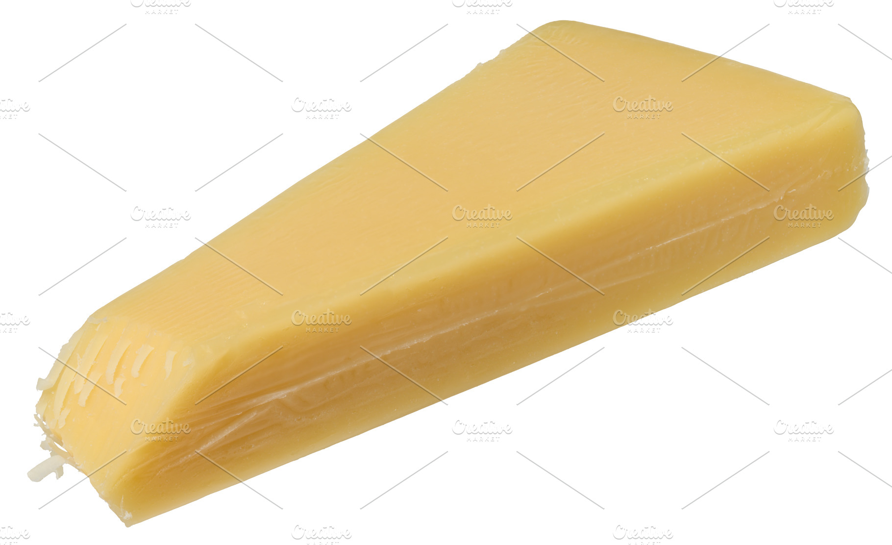 Triangular wedge of smooth, light yellow cheese,  isolated backg, a Food & Drink Photo by ndanko