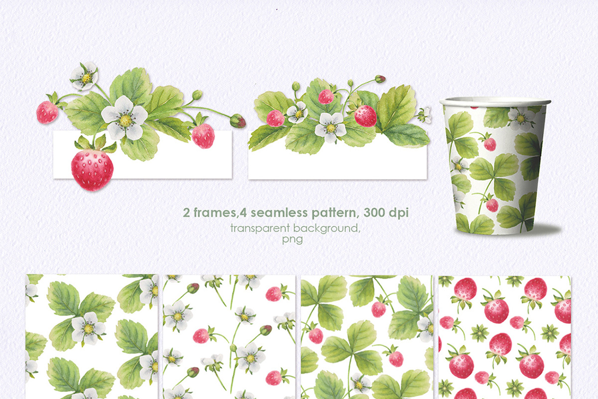 Strawberries watercolor, a Food Illustration by oKOLOstyle (Photo 2 of 5)