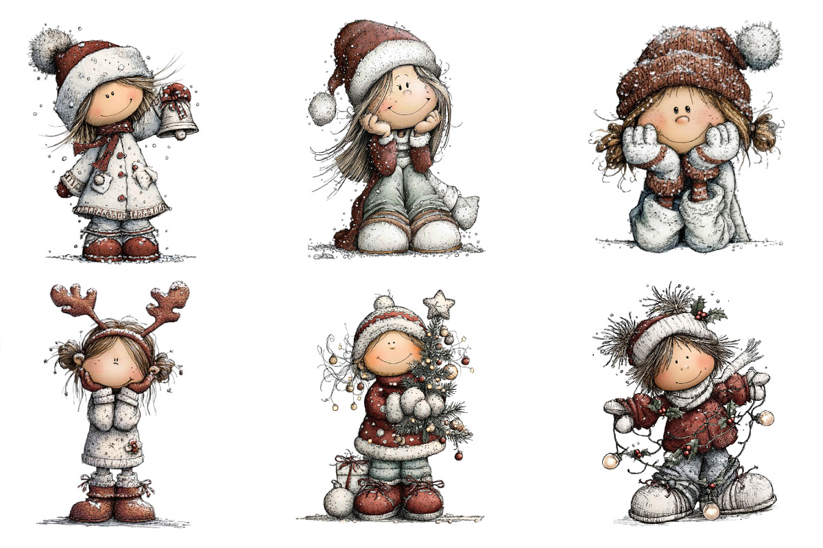 Whimsical Christmas Girl Clipart, an Illustration by designcity5 (Photo 5 of 5)