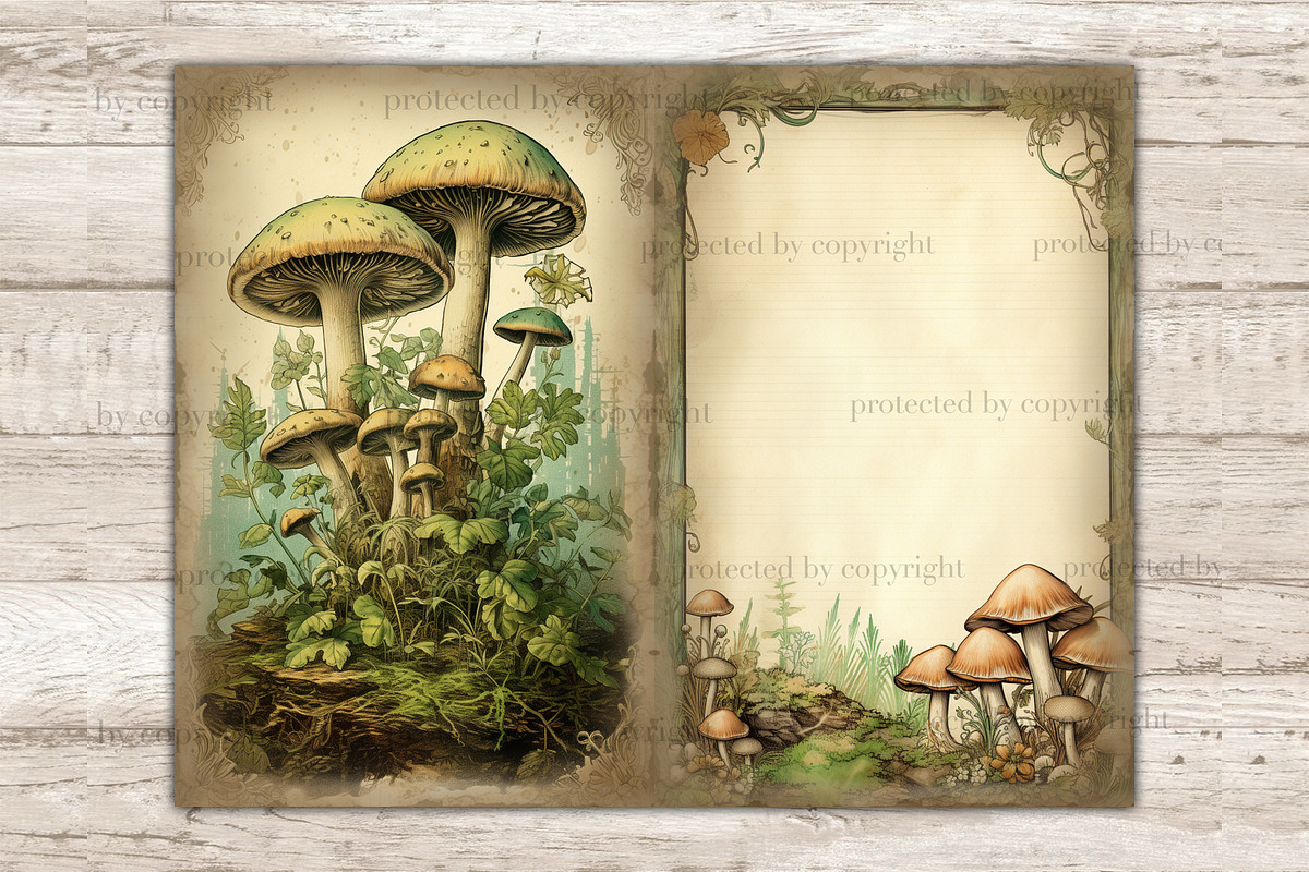 Mushrooms Junk Journal Pages, a Seasonal Illustration by GlamArtZhanna (Photo 3 of 9)