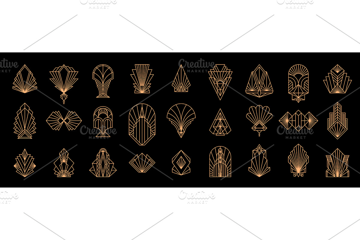 Art deco gold borders, frames, a Decorative Illustration by Vector Tradition