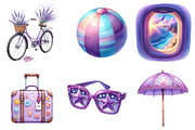 Purple Summer Vacation Graphics, an Illustration by Watercolor design (Thumbnail 4 of 4)