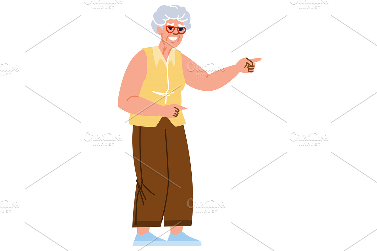 Smiling senior woman pointing finger, a Person Illustration by pikepicture