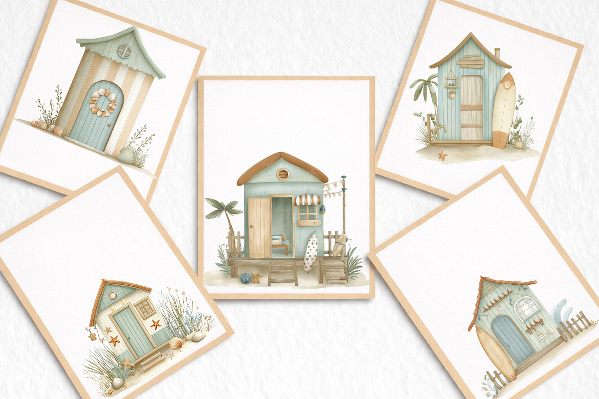 Beach Huts Summer Clipart, an Illustration by DreamArtGraphic (Photo 4 of 8)