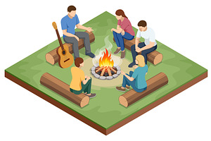 Music and Friends at Campfire. An, a Person Illustration by Golden Sikorka