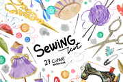 Watercolor Sewing kit Clipart, a Work Illustration by NKTKNS (Thumbnail 1 of 6)