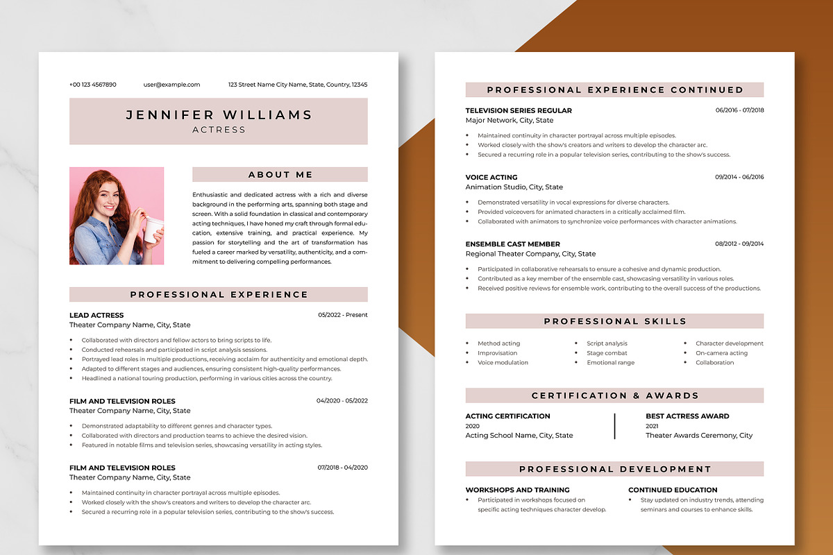 Actress Resume Template, a Resume Template by ResumeInventor (Photo 3 of 9)