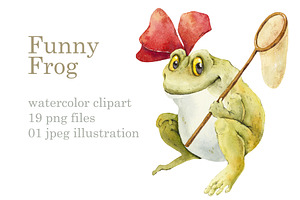 Watercolor Cartoon Frogs Set