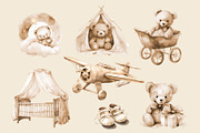 Brown Teddy Bear BabyShower Clipart, a Decorative Illustration by Primrose Blume (Thumbnail 3 of 4)