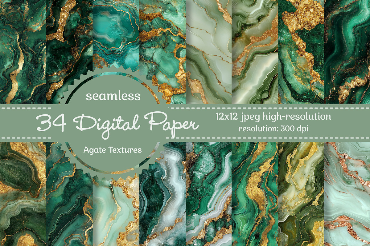 Green Gold Agate Watercolor Textures, a Texture Graphic by Dream Creation (Photo 1 of 7)