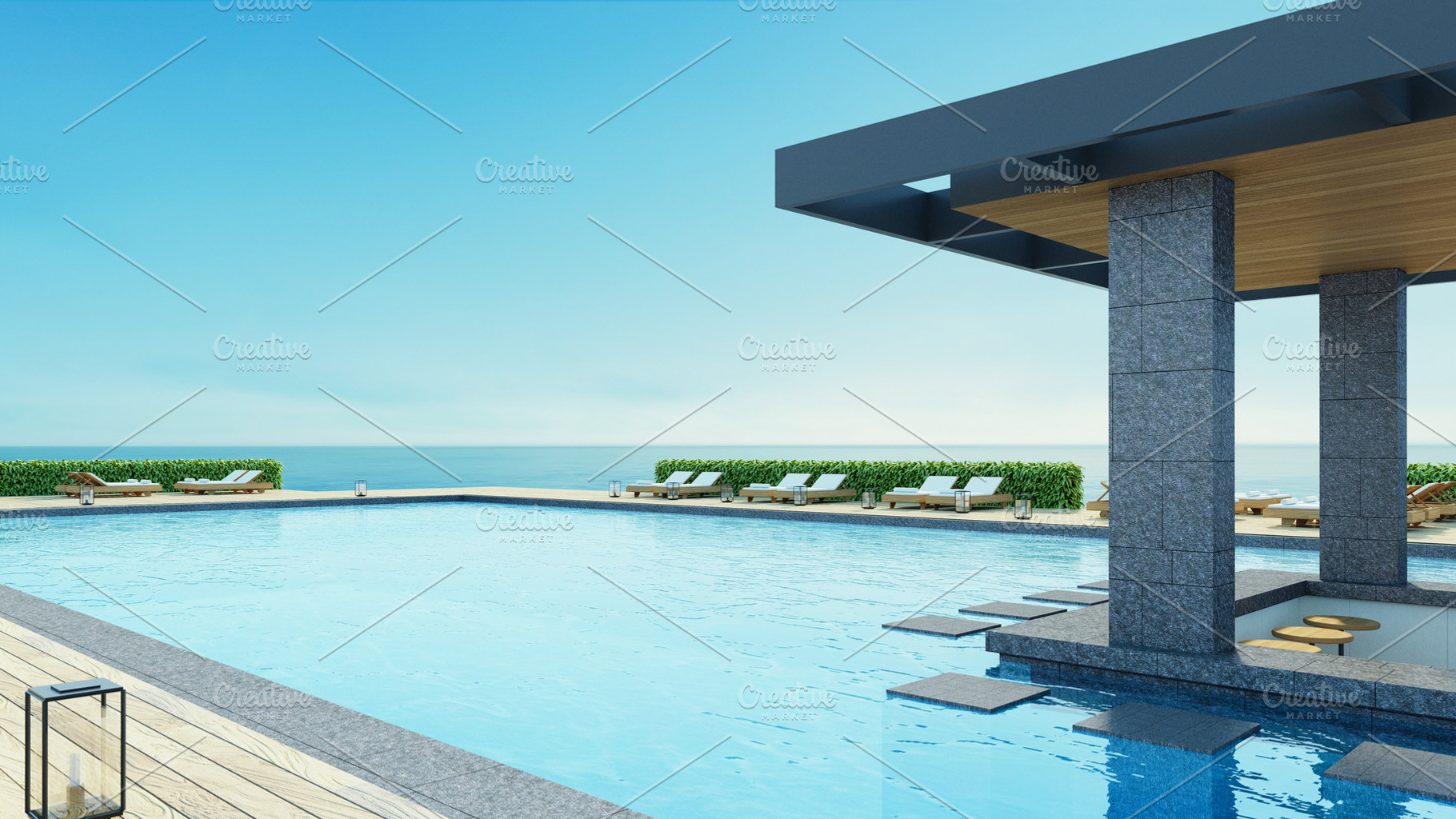 Beach luxury pool bar resort, an Architecture Photo by TONTECTONIX