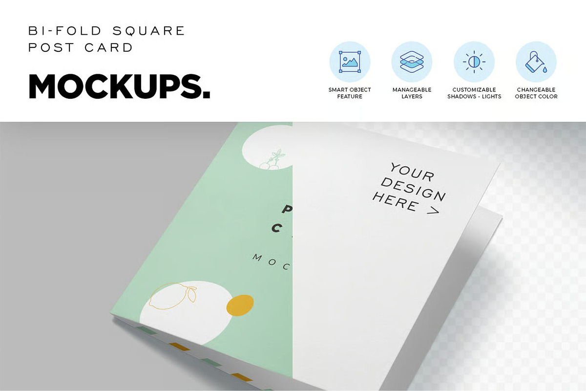 Square Bi Fold Post Card Mockups, an Advertising Mockup by megostudi0 (Photo 5 of 7)