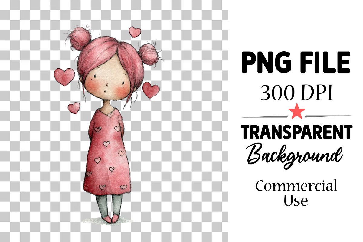 Whimsical Valentine Girl Clipart, an Illustration by Watercolor design (Photo 4 of 6)